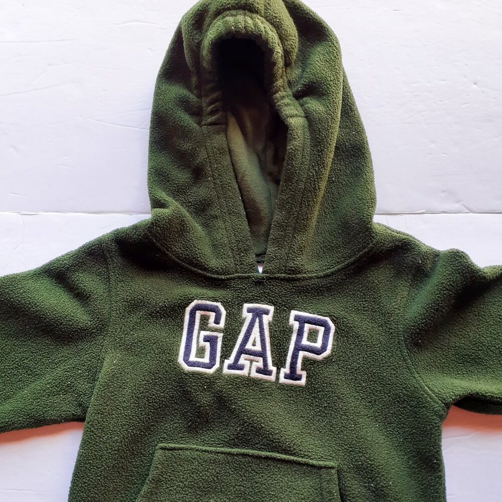 Vintage Y2K Gap Boys Hoodie Fleece Green Sweatshirt Logo 18-24 Months
